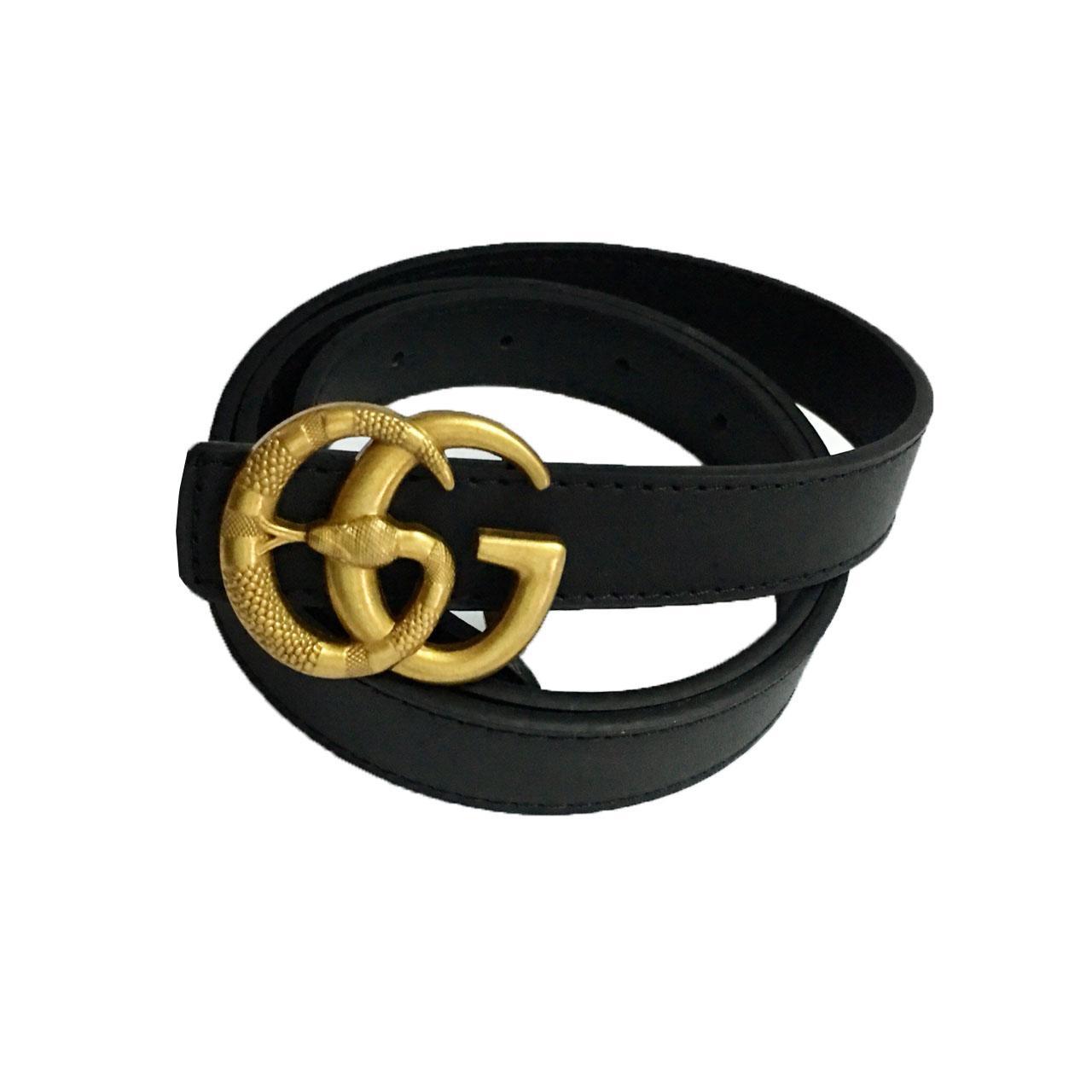 THẮT LƯNG MẶT GG RẮN MẠ VÀNG ĐỘC LẠ CHẤT LIỆU DA CAO CẤP (MÀU ĐEN, SIZE VỪA)