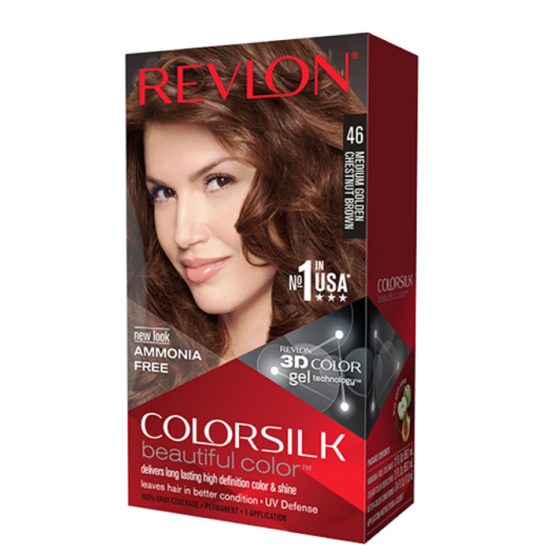 Thuốc nhuộm tóc Revlon ColorSilk 3D # 46 Nâu Hạt Dẻ No Ammonia (tặng 01 nón trùm tóc) No 1 in the USA