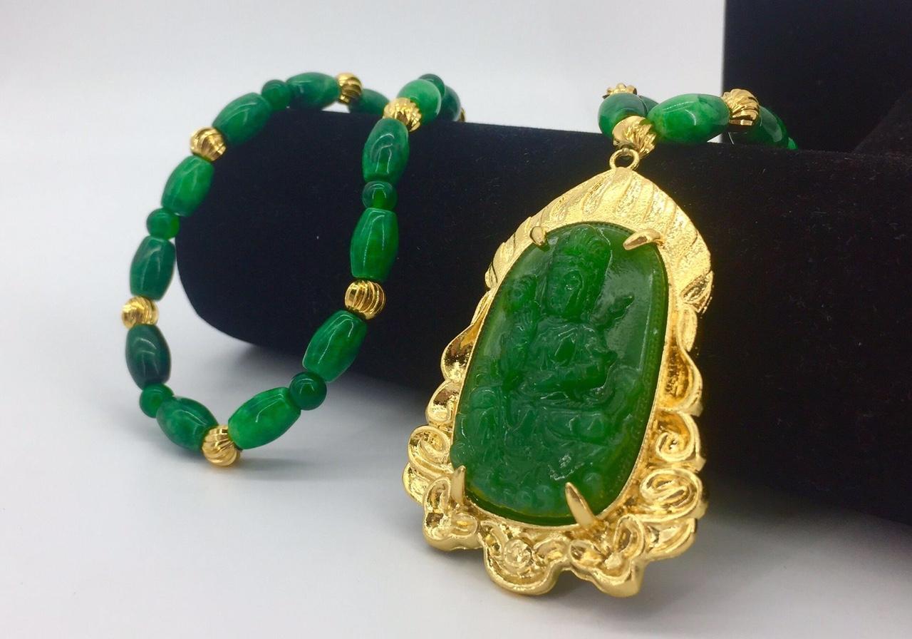 [HCM]Dây Chuyền + Mặt Quan Thế Âm Bồ Tát ngọc bích (Nephrite) Bọc Vàng 24k phong thủy