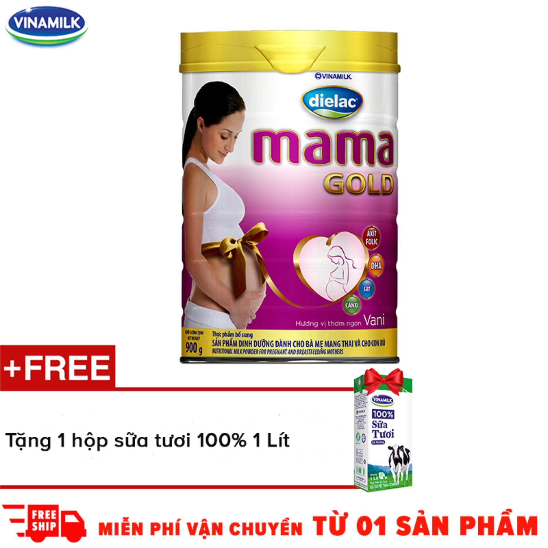 Sữa Bột Dielac Mama Gold- Hộp Thiếc 900g_tặng 1 Hộp Sữa Tươi Vinamilk 100% Hộp 1l By Vinamilk