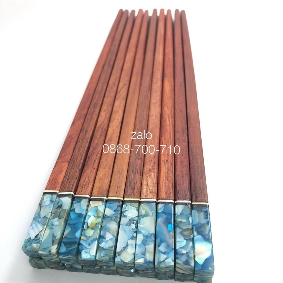Đũa ăn gỗ Cẩm lai cao cấp đầu vuông khảm trai biển Xanh ... bộ 10 đôi - Đũa ăn cao cấp khảm trai