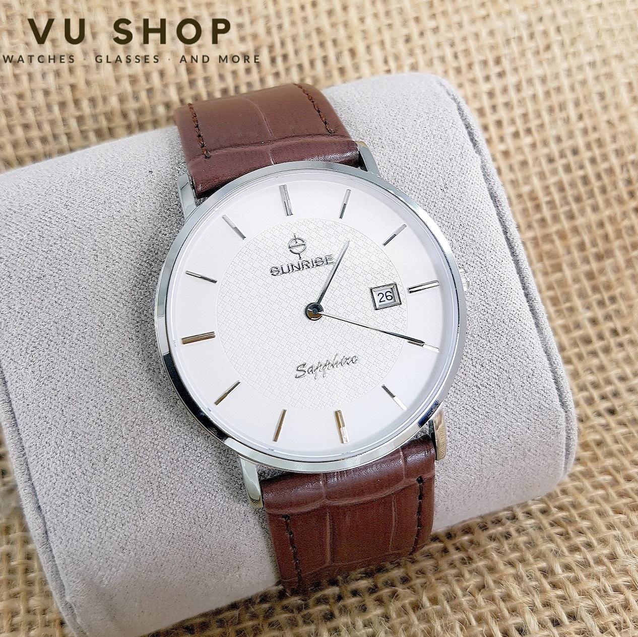 Đồng hồ nam sunrise dm692swa - dây da nâu vỏ bạc
