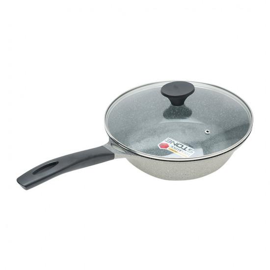 Chảo vân đá sâu lòng lock&lock stone lca6285d 28cm vung kính dùng bếp từ