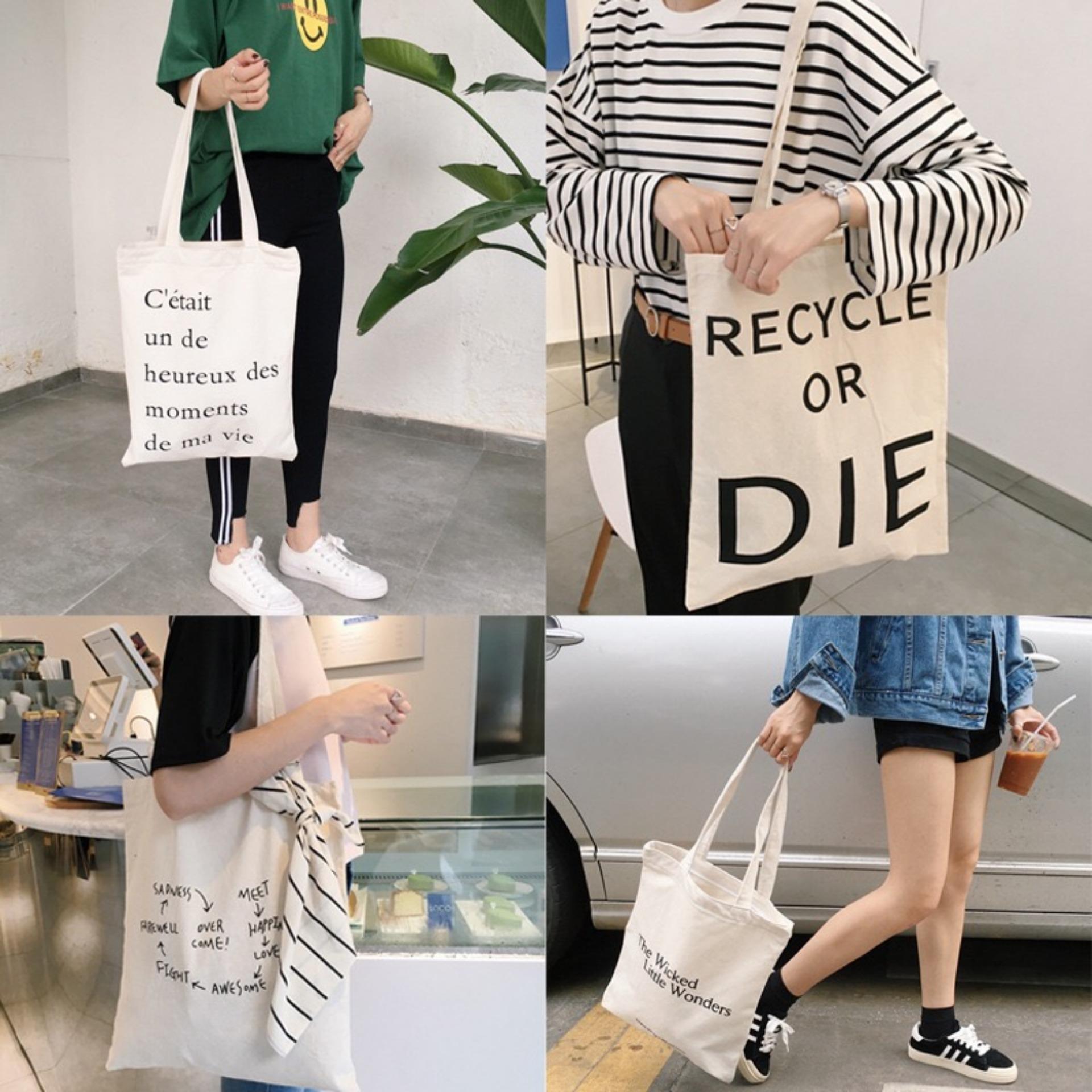 Túi totebag - túi vải 8.98 - chữ c'etait có khóa kéo