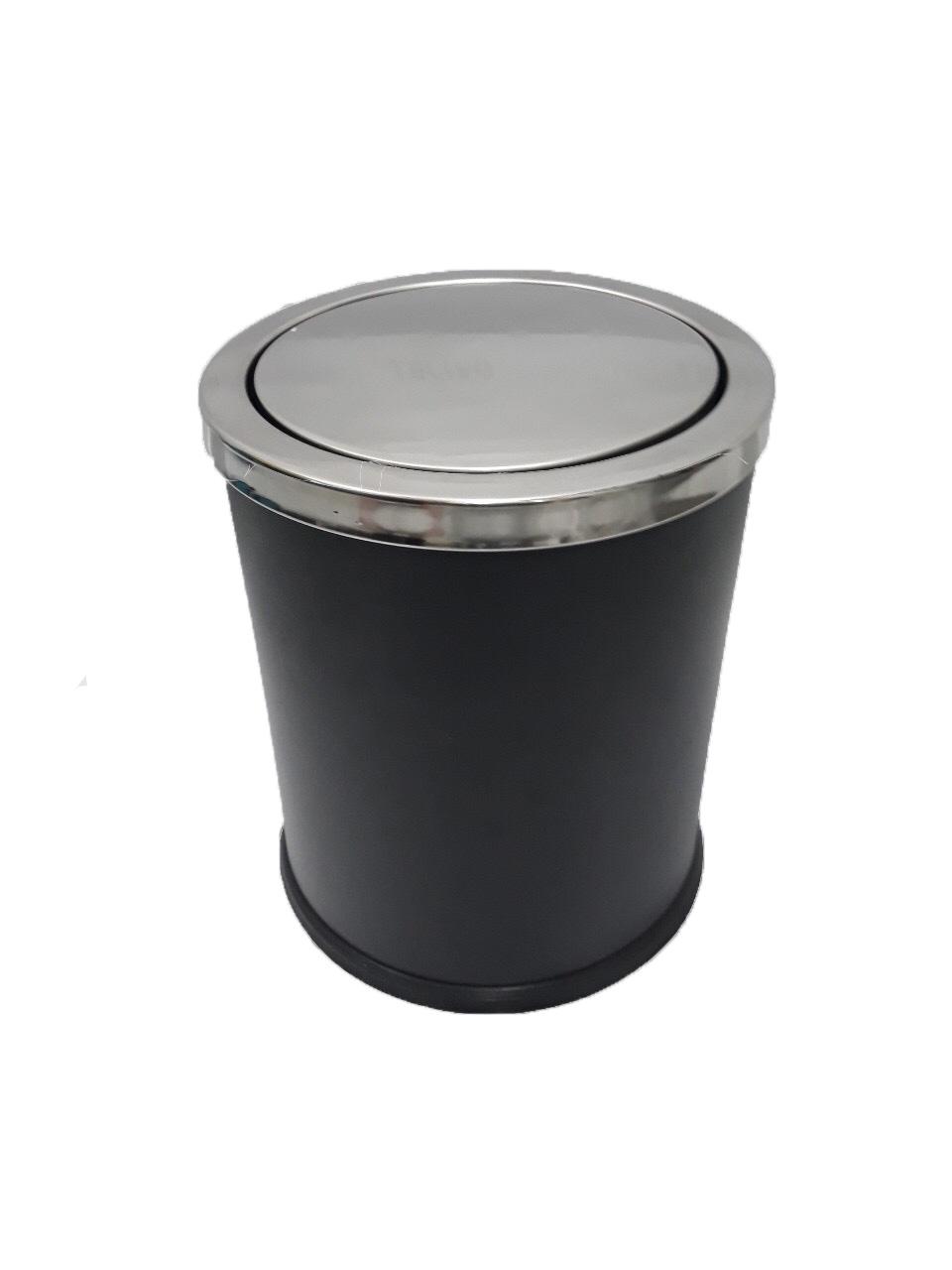 Thùng rác inox tròn nắp lật màu đen