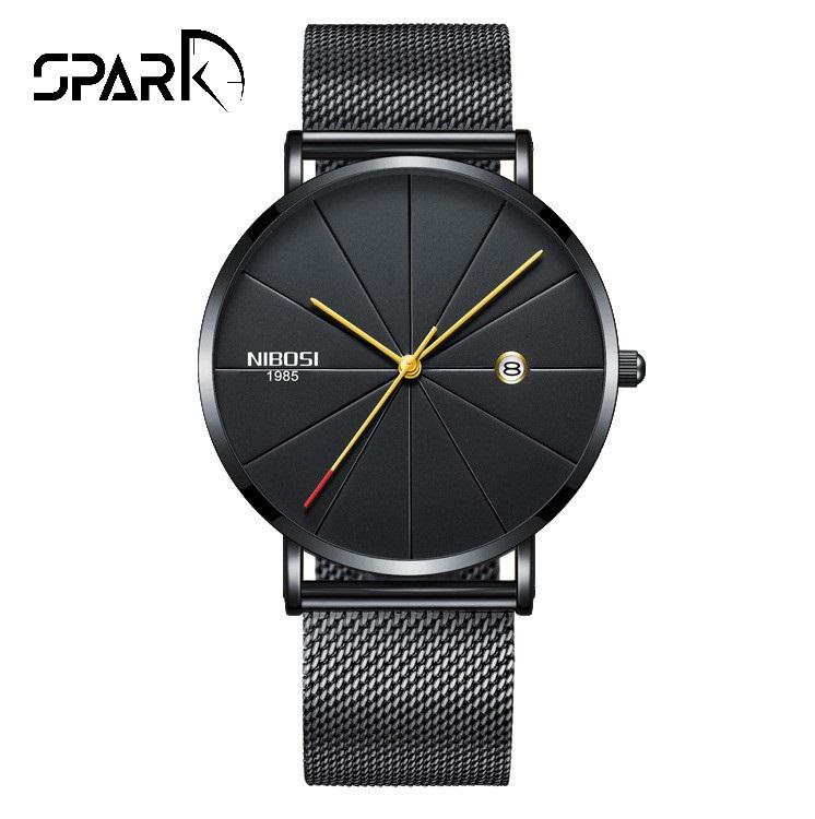 Đồng hồ nam Nibosi dây lưới kim loại mặt mỏng cực chất và tinh tế + Tặng hộp đồng hồ sang trọng (Đỏ hoặc đen)