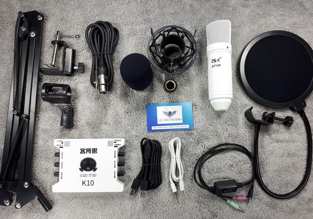 Combo bộ mic livestream ISK AT-100, K10, tặng tai nghe AKG