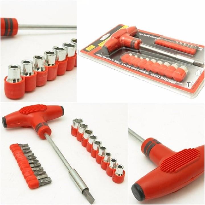 Bộ tua vít đa năng 22 món hình chữ T (màu đỏ)