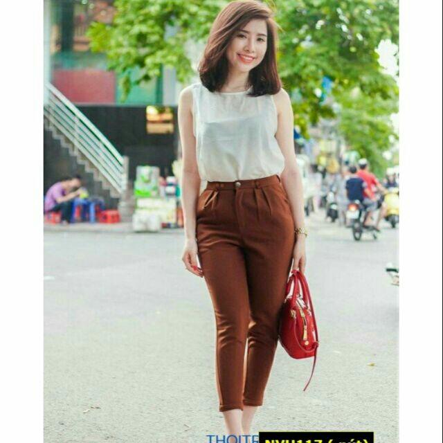 Quần baggy kaki lững cao cấp mango lưng cao phối nút hàng cao cấp kèm ảnh thật rất hót và thời trang