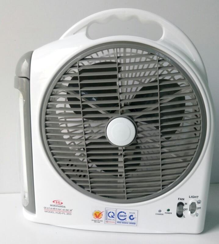 Quạt và đèn sạc honjianda hjd-fl203 2 bình, cánh 10 inch
