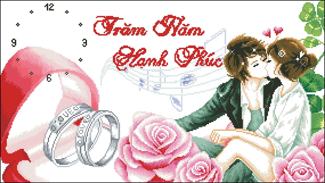 Tranh Thêu Chữ Thập Đồng Hồ Trăm Năm Hạnh Phúc