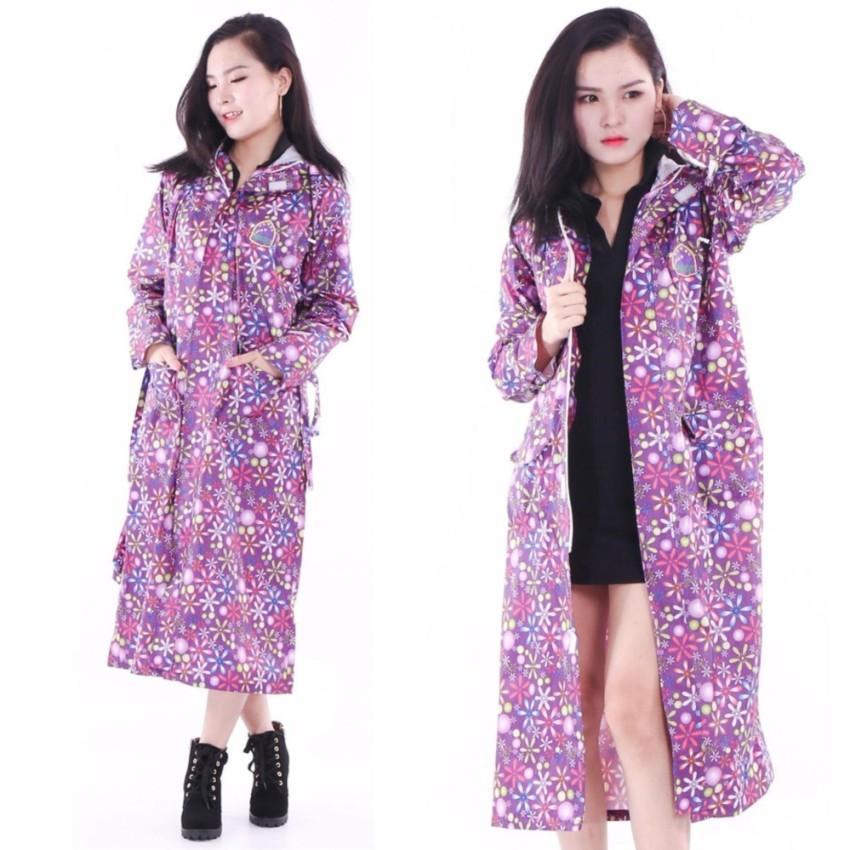 Áo mưa măng tô nữ họa tiết hoa