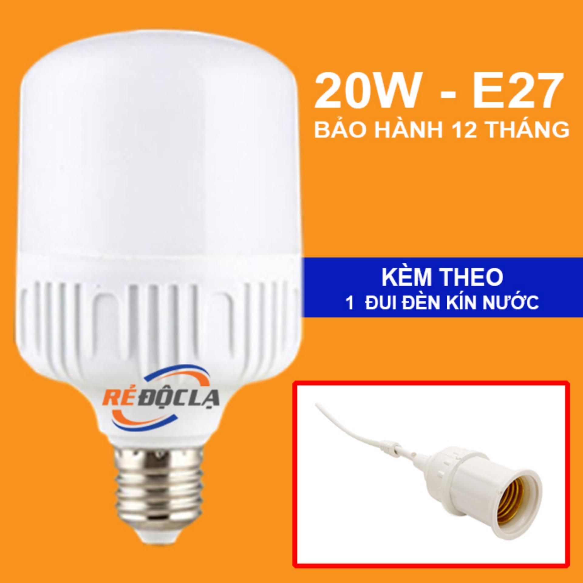 Bóng đèn led trụ 20w + đui đèn kín nước