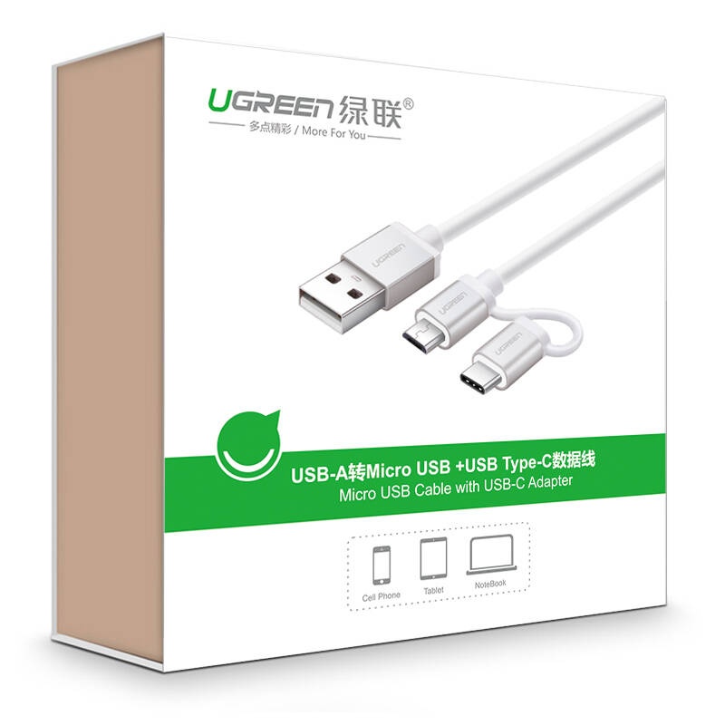 Dây sạc và truyền dữ liệu đa năng 2 trong 1 USB2.0 sang (Micro USB + đầu chuyển USB Type C) dài 0.25-2M UGREEN US177 Dây sạc và truyền dữ liệu đa năng 2 trong 1 USB2.0 sang (Micro USB + đầu chuyển USB Type C) dài 0.25-2M UGREEN US177