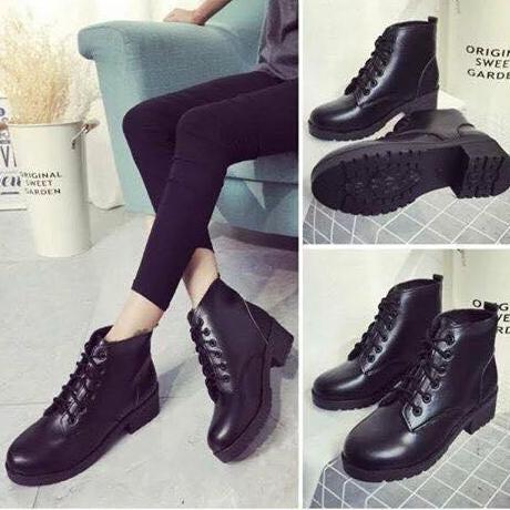 Giày Boot Nữ 5cm Gót Vuông Cổ Thấp