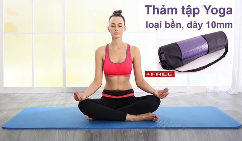 Thảm tập Yoga cao cấp siêu bền, dày 10mm TPE (Tặng kèm túi đựng và dây buộc thảm)