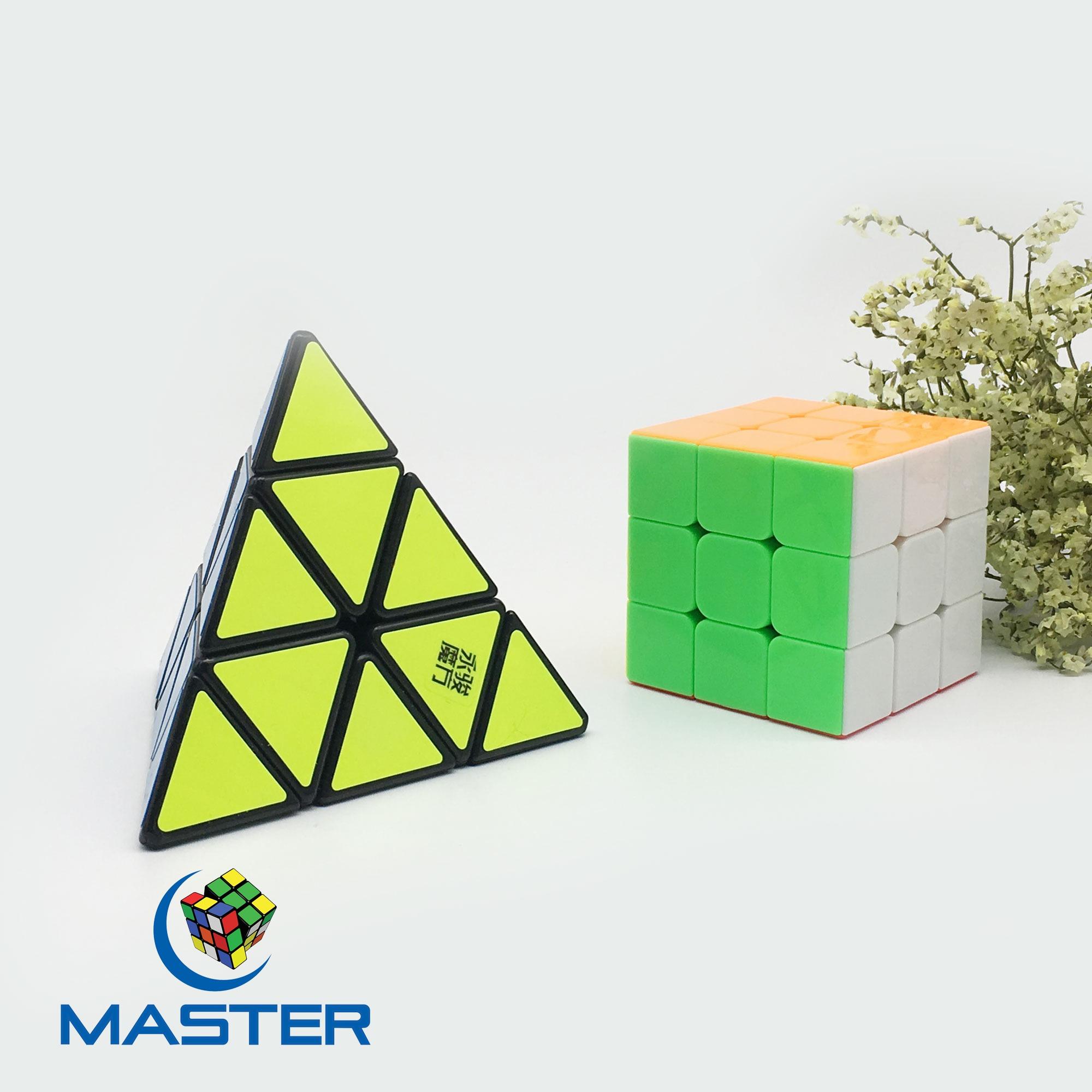 Combo 2 Rubik Thương Hiệu Cao Cấp ( Pyraminx Sticker Tam Giác + Rainbow Stickerless 3x3x3 Tốc Độ, Bẻ Góc Tốt) - Tặng 2 chân đế rubik