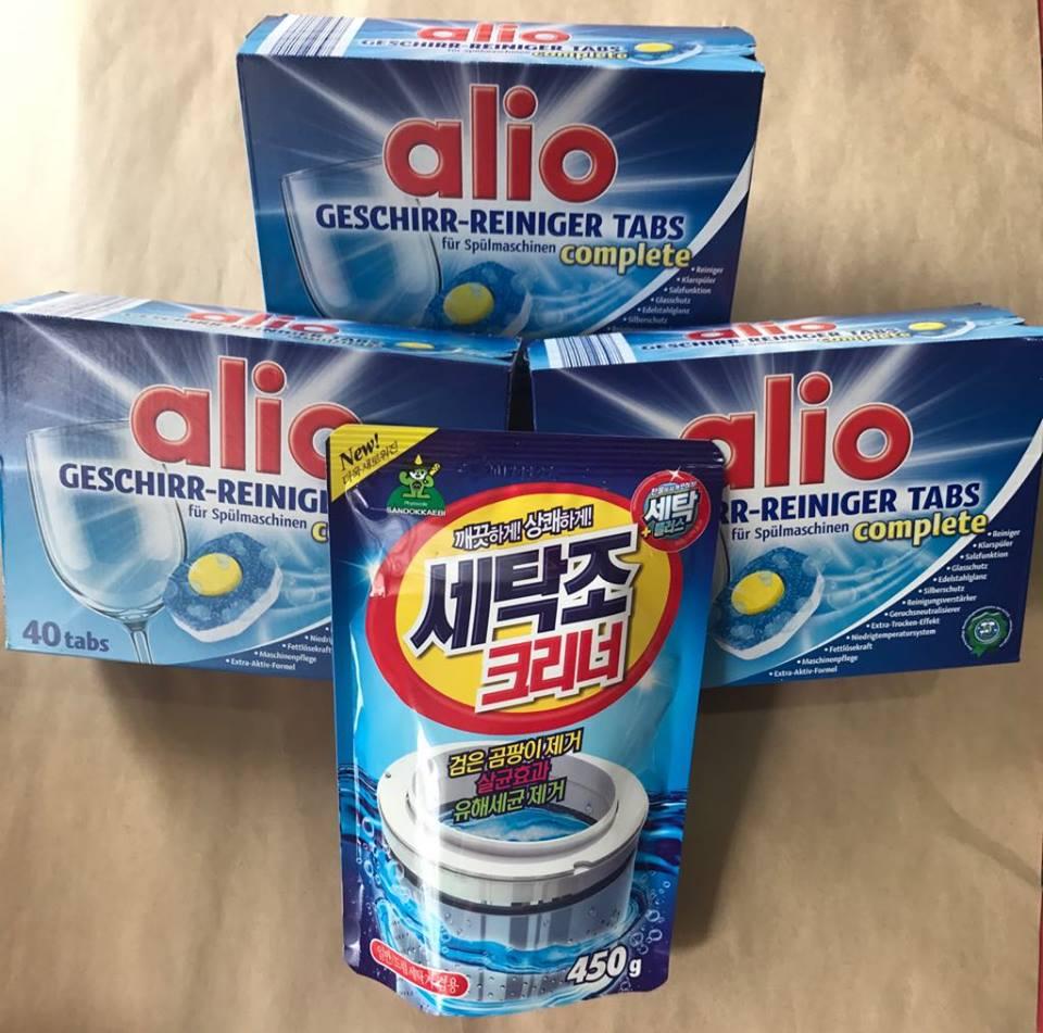 Tặng tẩy lồng máy giặt hàn quốc khi mua 3 hộp viên rửa chén bát ly alio 40v TĐ Finish Somat tích hợp bột muối bóng