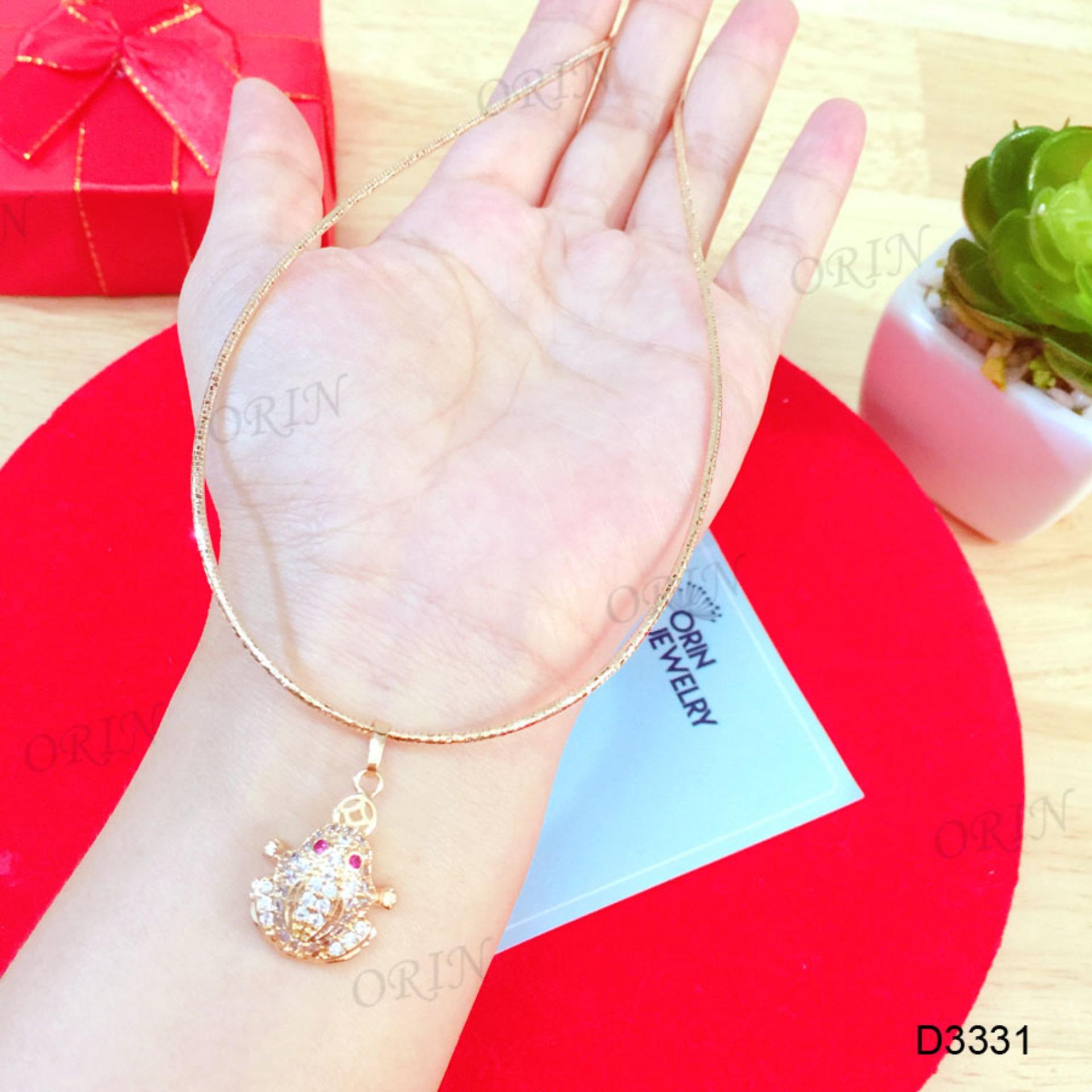 Kiềng đeo cổ nữ dạng kiềng dẻo mặt cóc đính đá ngậm tiền cao cấp Orin D3331 đẳng cấp - Long Tien