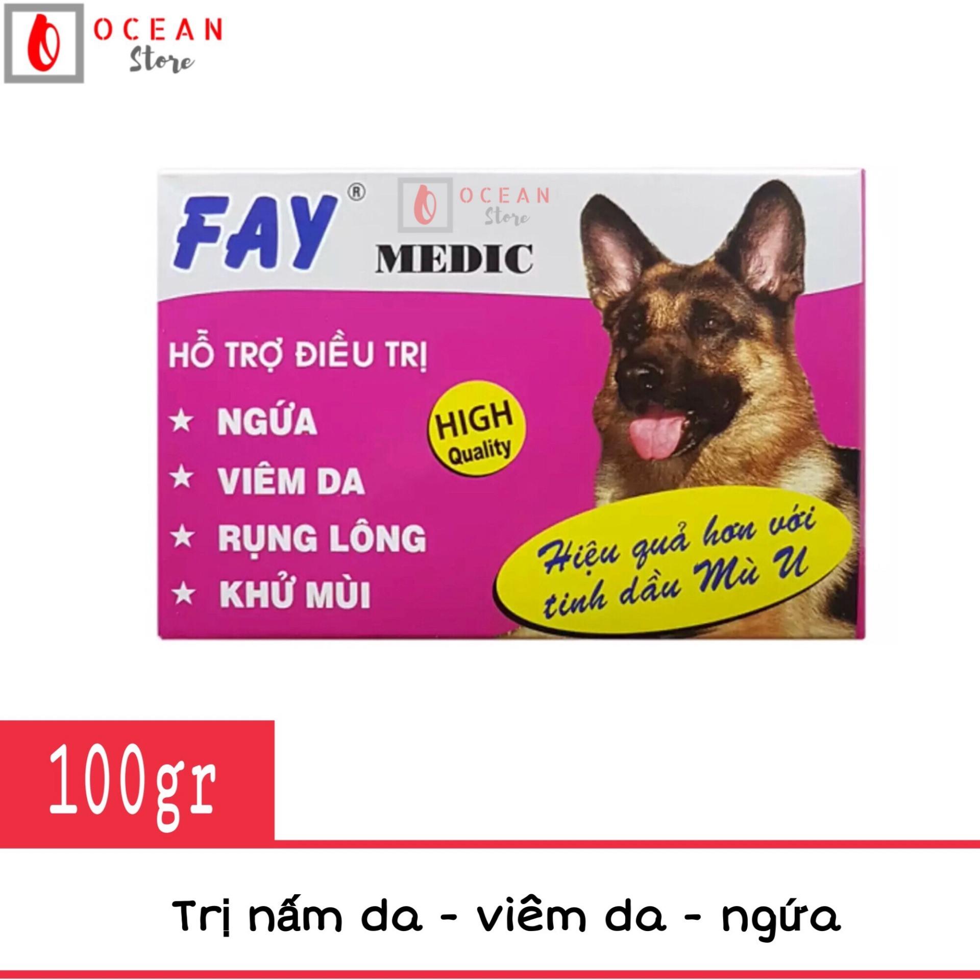 Xà phòng tắm trị nấm da, rụng lông, ve ghẻ chó mèo - fay medic 100g