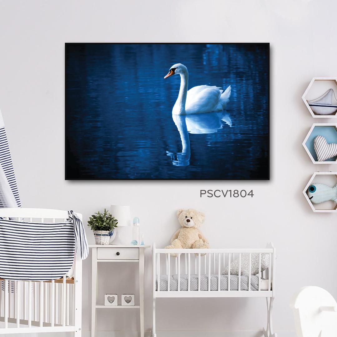 Tranh treo tường Canvas Pasimall Thiên nga trắng có khung 40x60cm