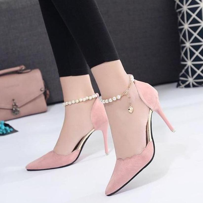 Giày cao gót chất đẹp quai đính hạt thời trang cao 8cm giá rẻ