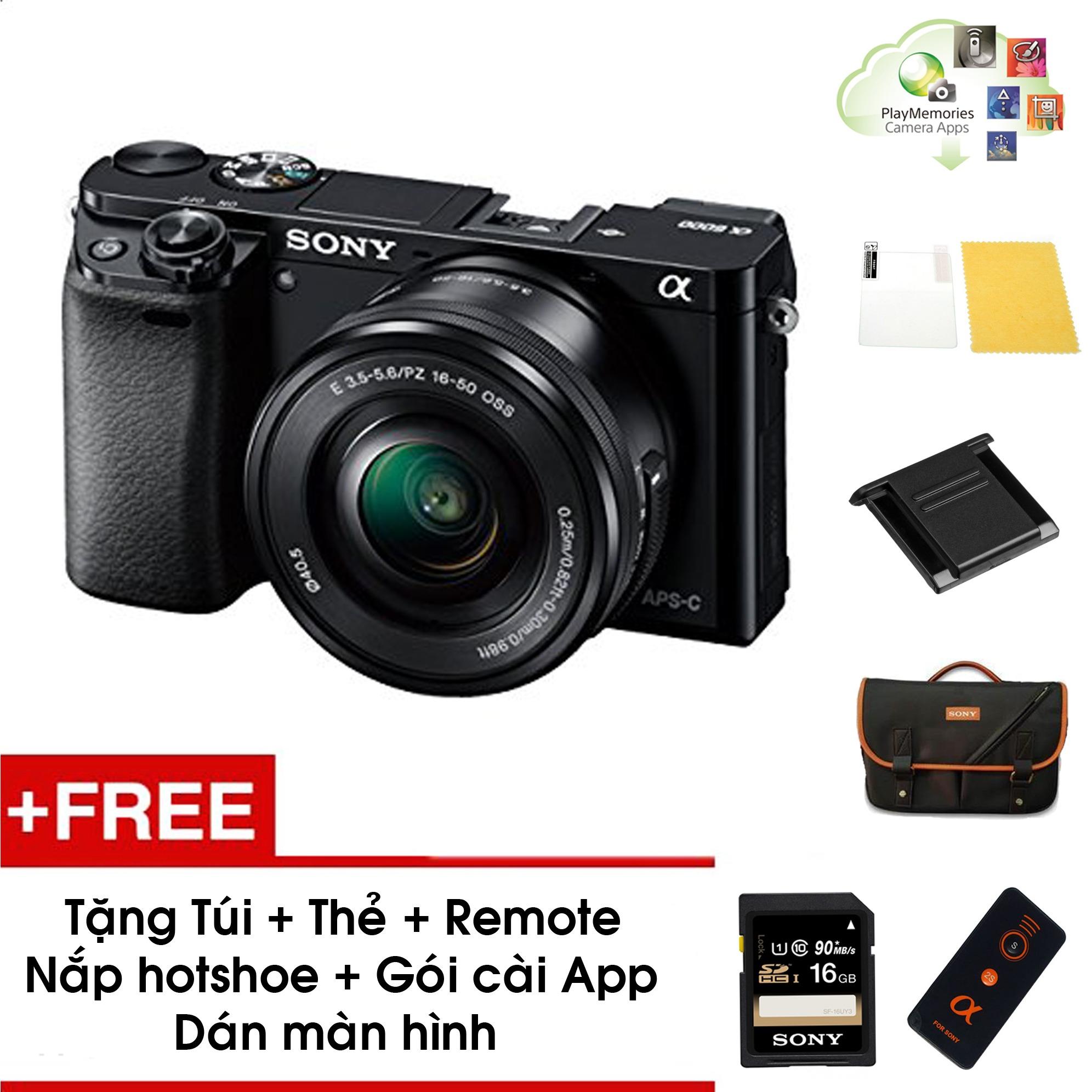 Máy ảnh Sony Alpha A6000 kèm Kit 16-50mm - Màu Đen - Tặng thẻ nhớ + Túi + Dán màn hình + Remote + Gói cài app + Nắp hotshoe - Hàng phân phối chính hãng