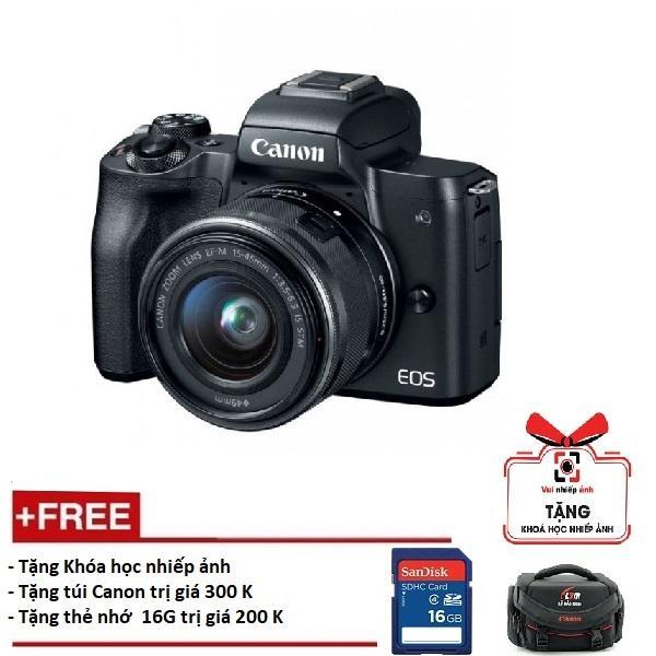 Canon eos m50 kèm lens 15-45mm - màu đen -tặng khoá học nhiếp ảnh eos + thẻ sd 16gb + túi