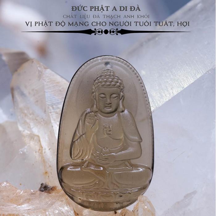 [HCM]Mặt dây chuyền Phật A Di Đà thạch anh khói - Phật bản mệnh cho người tuổi Tuất Hợi- TẶNG KÈM CHÂN ĐEO