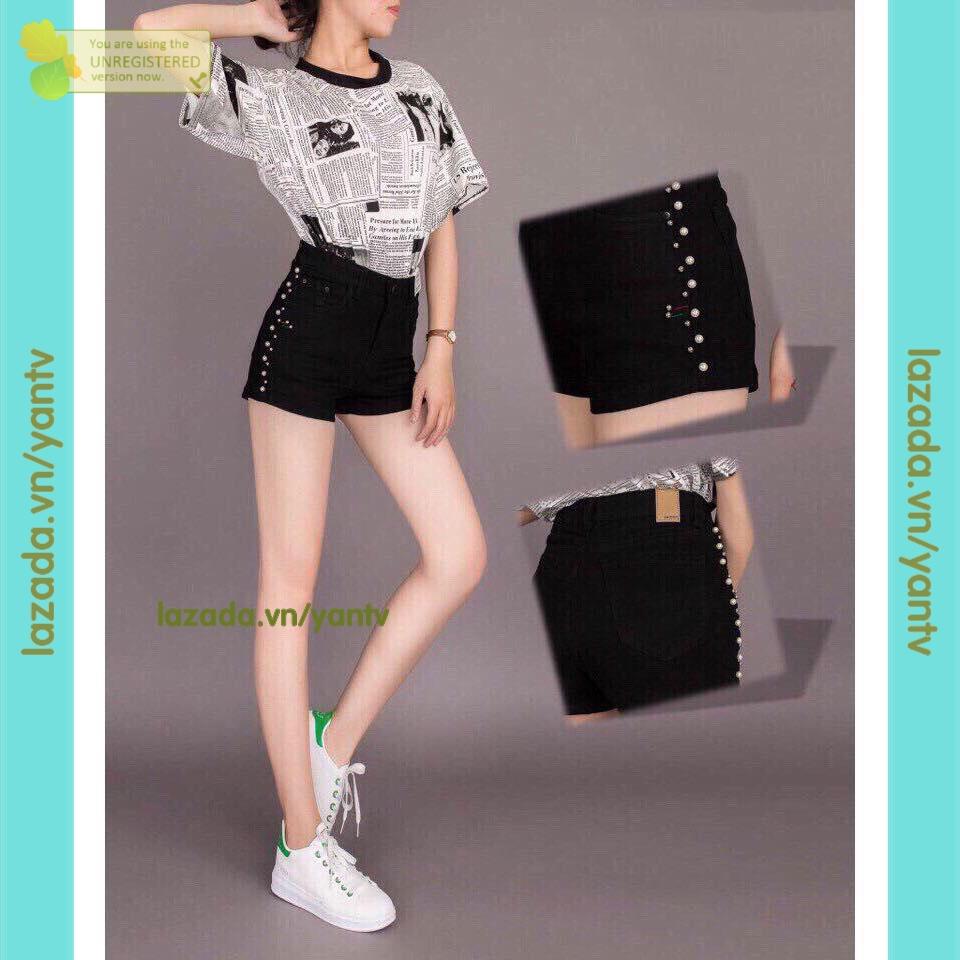 Quần short kaki đính ngọc đen mt289 yantv