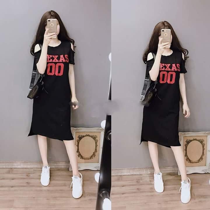 [HCM]Đầm thun suông khoét vai Texas00- chỉ còn màu trắng