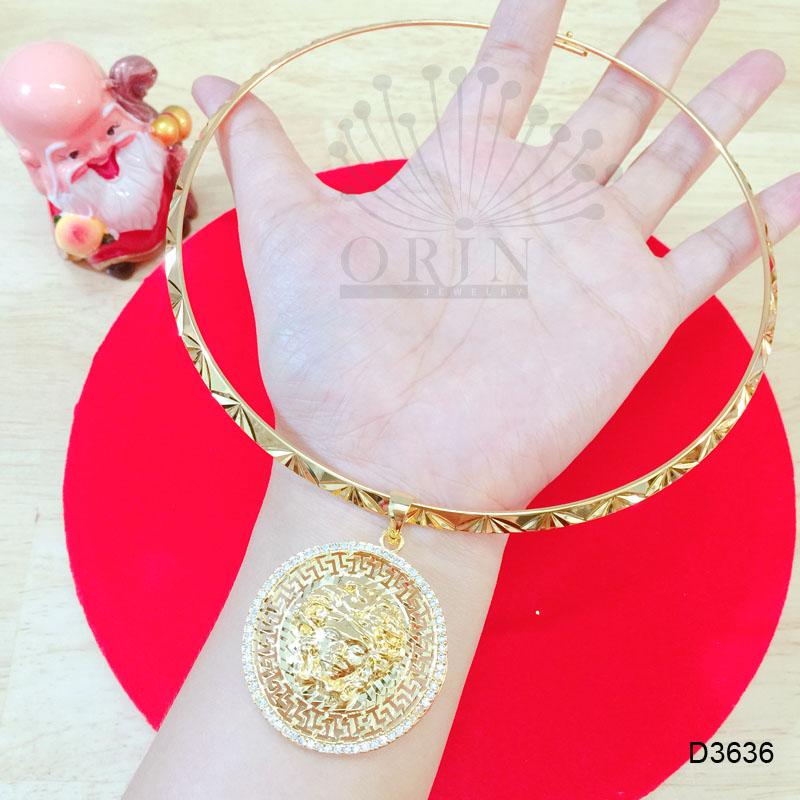 Kiềng đeo cổ mạ vàng cao cấp mặt tròn đính đá sang trọng Orin D3636 - Long Tien