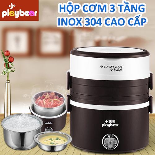 Hộp cơm hâm nóng 3 tầng inox Playbear DFH-2019