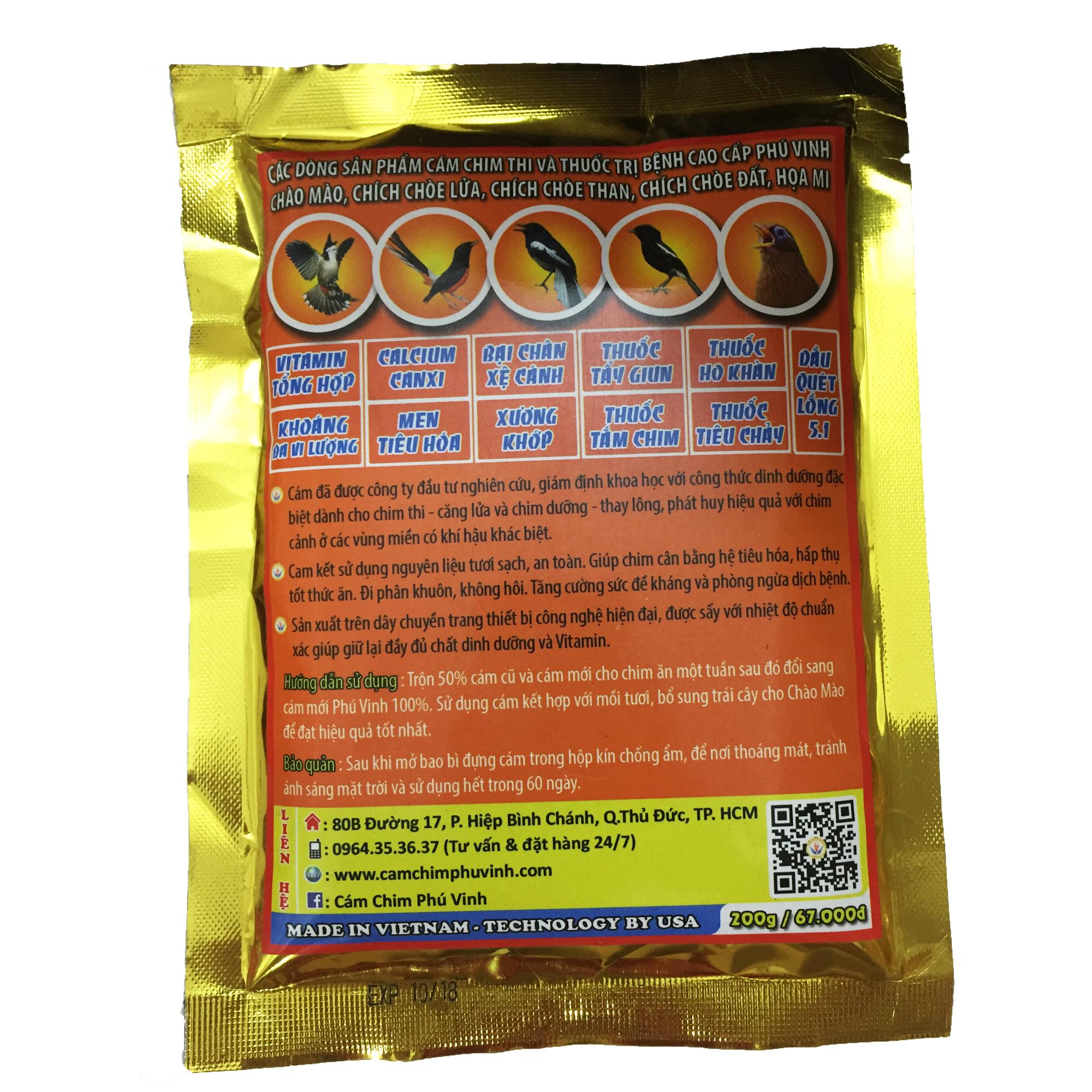 Cám Phú Vinh Chào Mào Căng Lửa 200g - Thức Ăn Chim Cao Cấp