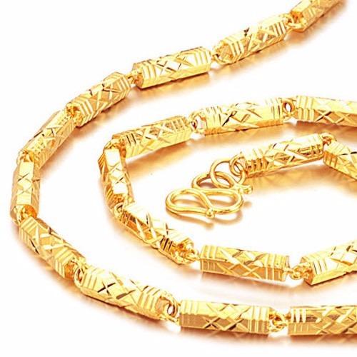 Dây chuyền ống nam khắc hoa văn mạ vàng 24k ITALY