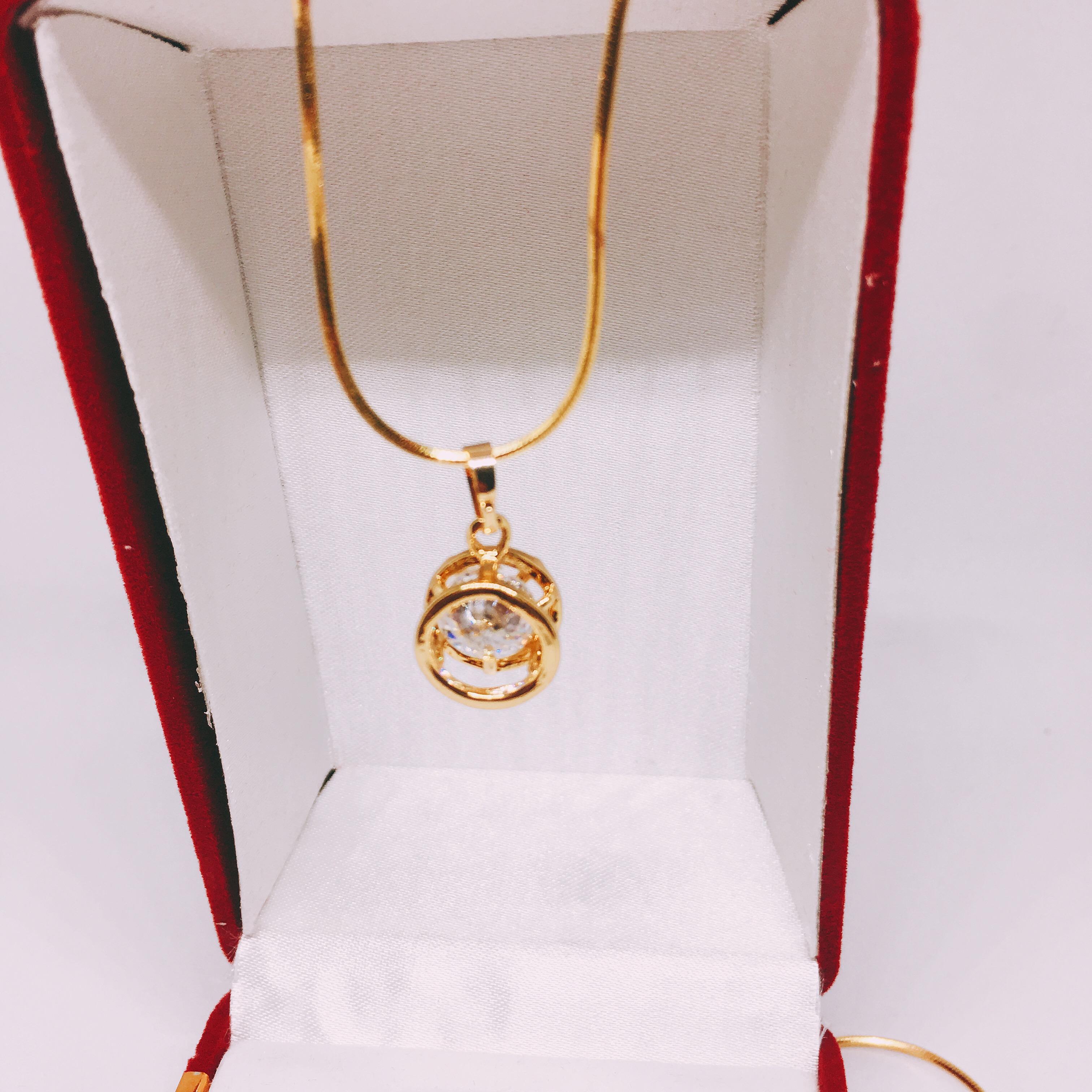 Dây chuyền nữ bạc Thái mạ vàng cao cấp + mặt tròn đá trắng