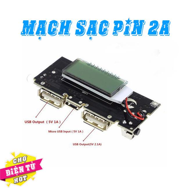 Mạch sạc dự phòng 2a cổng usb , hiển thị lcd