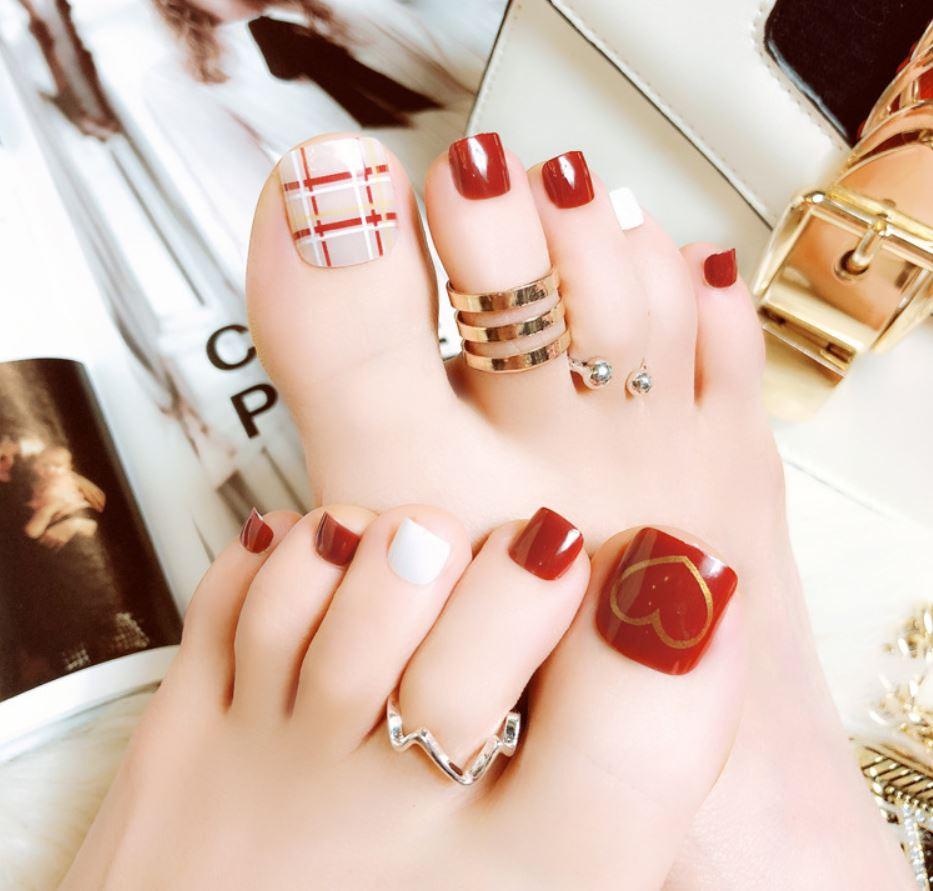 [HCM]Bộ 24 Móng Chân Giả Trái Tim Cam