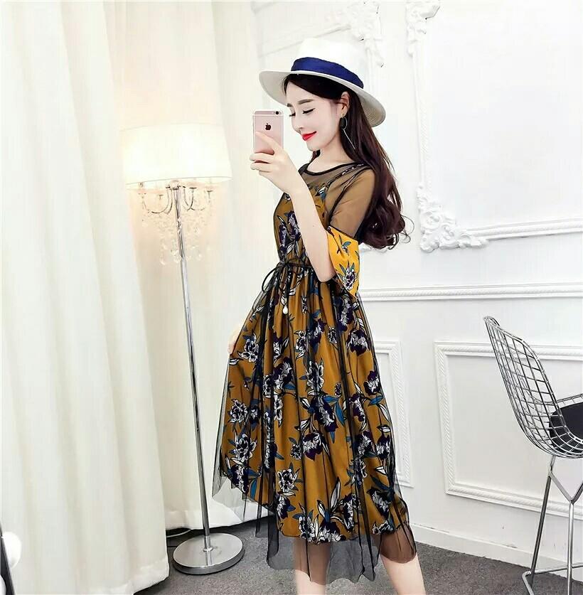Váy maxi lưới hoa đi biển đi chơi hàng Quảng Châu cao cấp