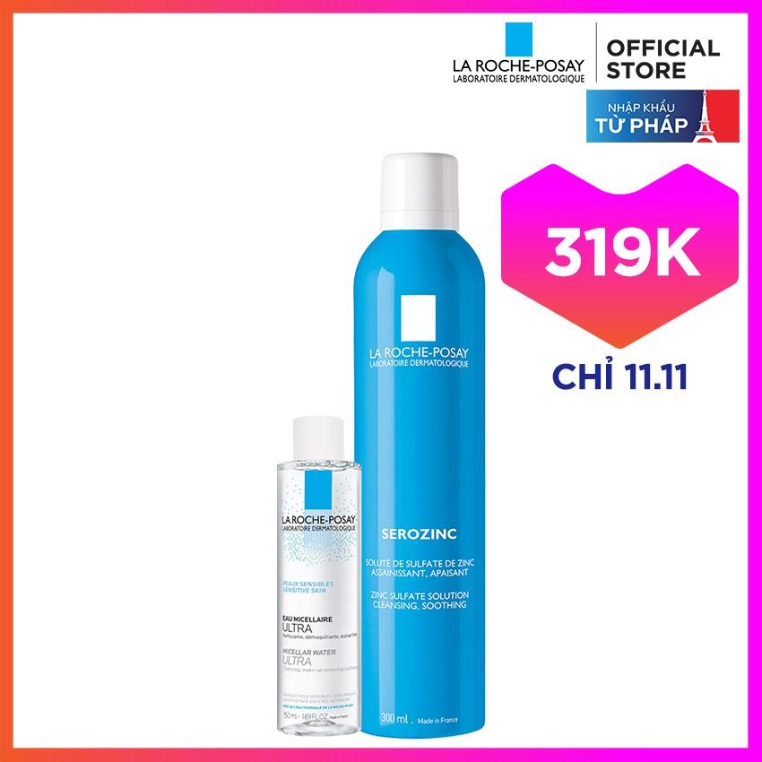 Nước xịt khoáng làm sạch và làm dịu da La Roche Posay Serozinc 300ML tặng nước tẩy trang giàu khoáng Micellar Water 50ML