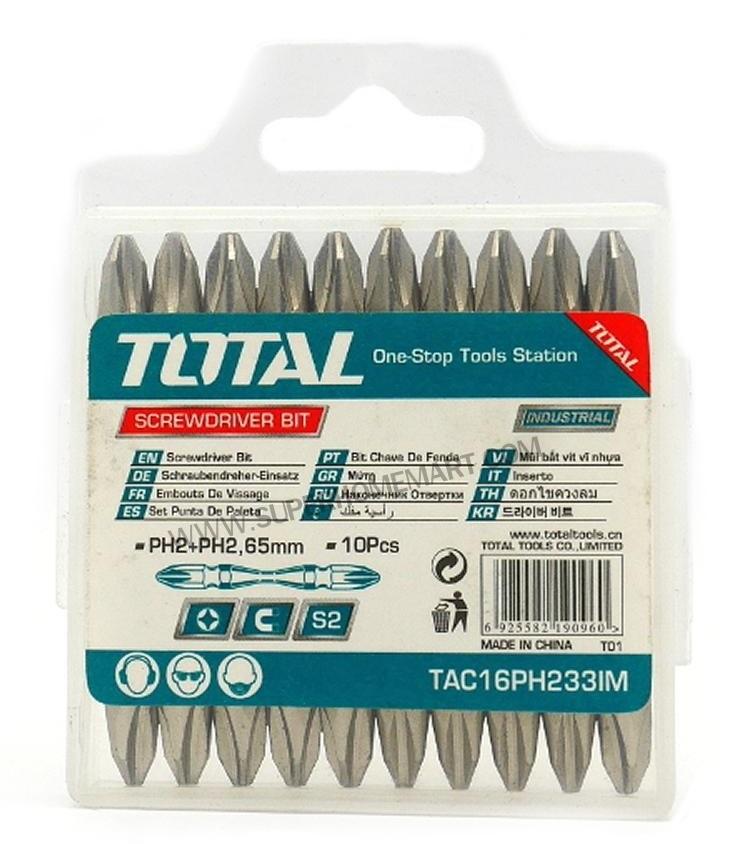 [HCM]BỘ 10 MŨI SIẾT VÍT 2 ĐẦU PH2+PH2 65 mm TOTAL TAC16PH233IM