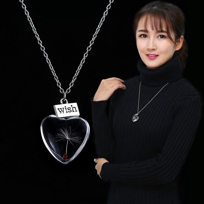 Vòng Cổ Dây Chuyền Mặt Thủy Tinh Hoa Bồ Công Anh - Trái Tim