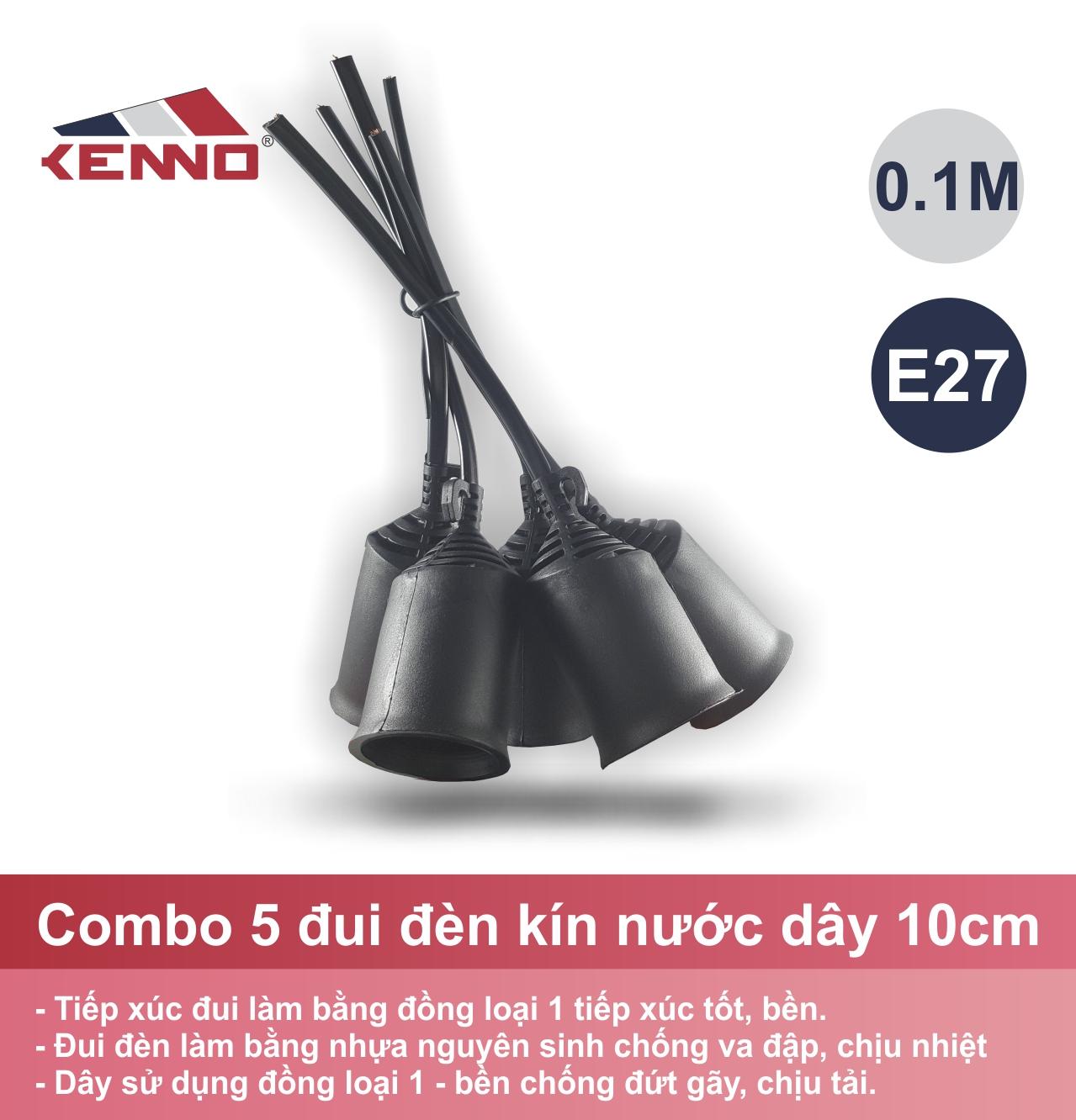 Bộ 5 Đui đèn kín nước 27LĐ dây dài 10cm ( Màu đen)