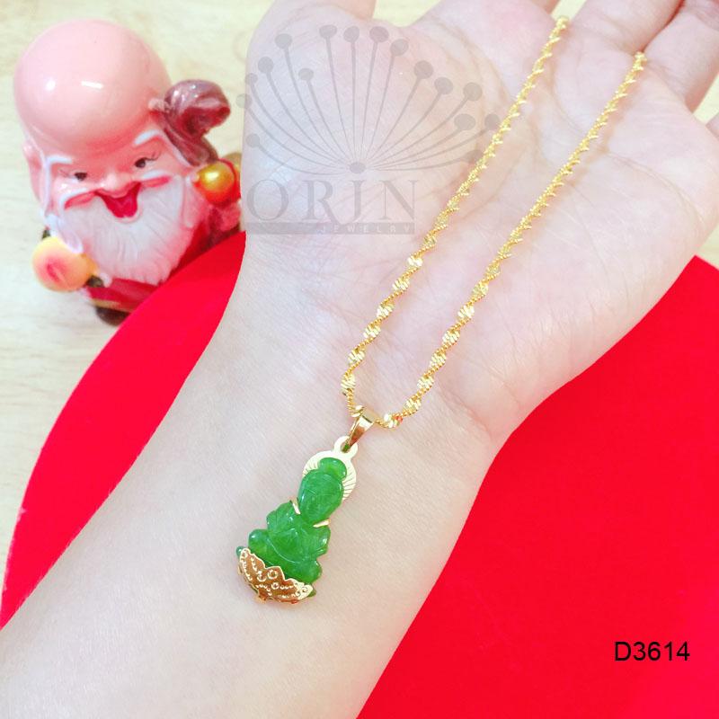 Dây chuyền mạ vàng dây xoắn mặt Phật đá xanh tiny đính đá ORIn AL D3614