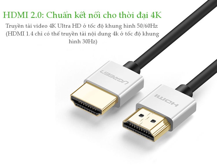 Dây HDMI 2.0 thuần đồng hỗ trợ 18Gbps, đầu hợp kim, 3M UGREEN HD117 Dây HDMI 2.0 thuần đồng hỗ trợ 18Gbps, đầu hợp kim, 3M UGREEN HD117