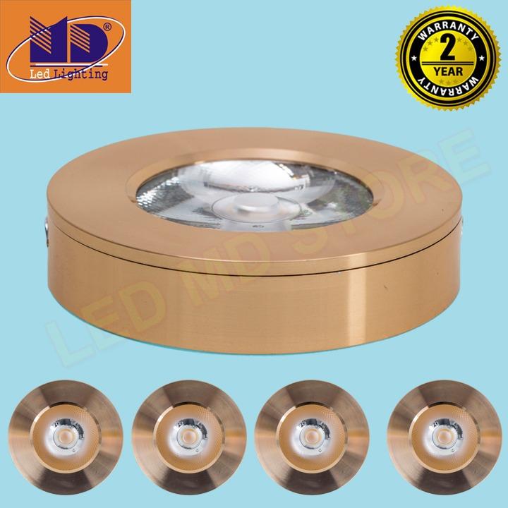 Bộ 5 Đèn led ốp nổi Tròn COB vỏ vàng gold ánh sáng vàng 7W