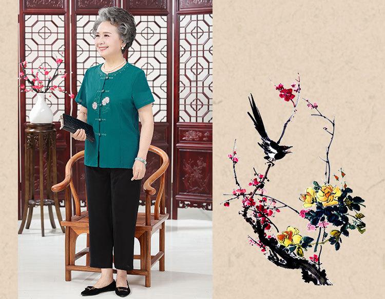 BỘ QUẦN ÁO CHO NGƯỜI GIÀ ( 2 HOA THÊU TAY NGẮN)