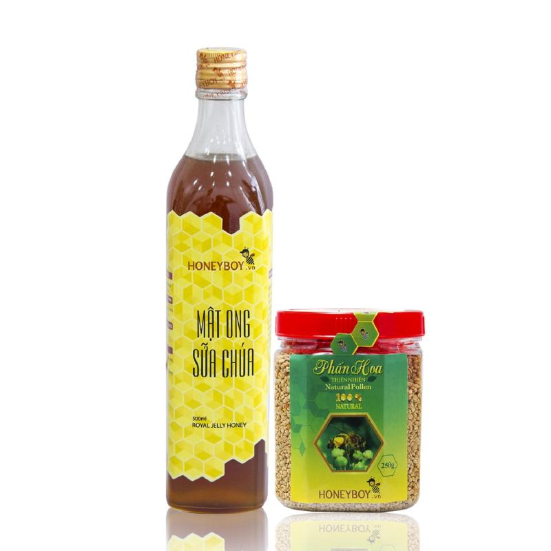 Bộ Mật ong sữa chúa Honeyboy 500ml và Phấn hoa thiên nhiên 250g nhập khẩu
