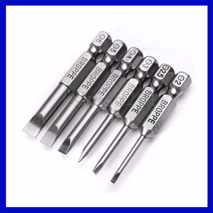 Bộ 6 mũi tô vít 2 cạnh chuôi lục giác cho khoan pin và khoan điện 50mm