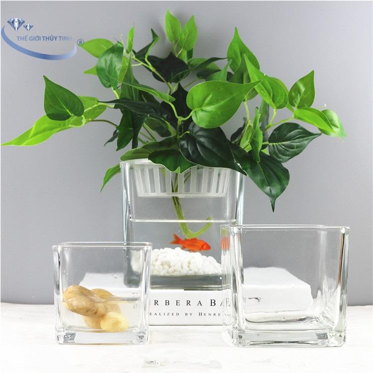 Lọ hoa bình bông trang trí dáng trụ vuông 6cm x 6cm